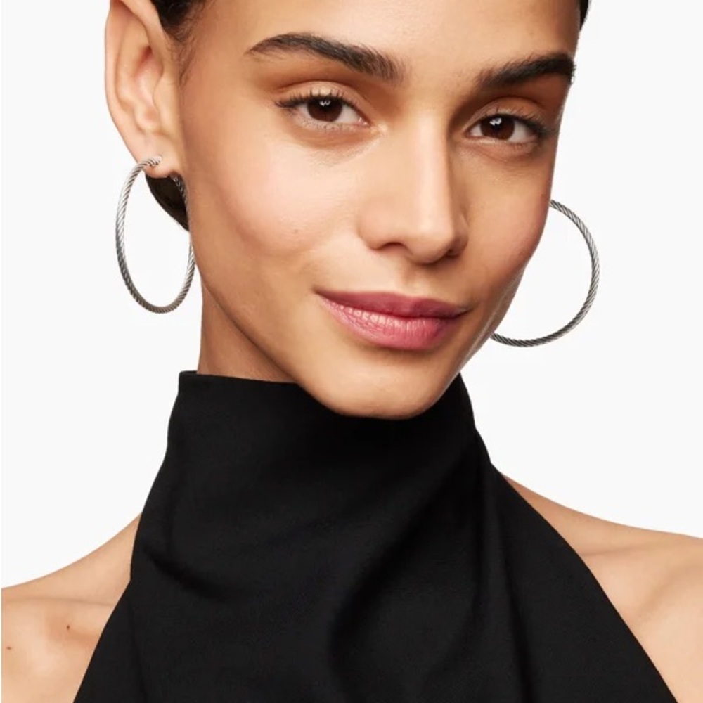 David Yurman Twisted Silver Hoop Earrings - Picture 4 of 9